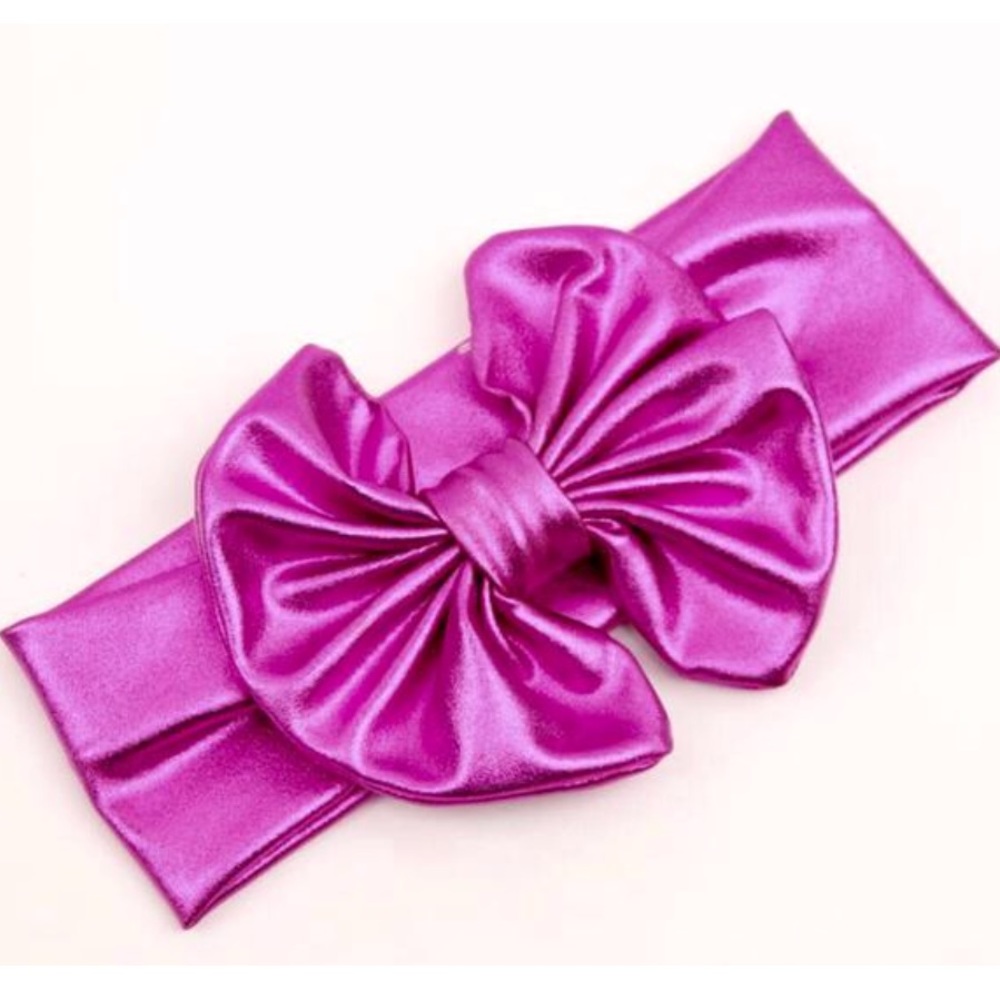 Metallic bowknot headband (Color:  Fuchsia)